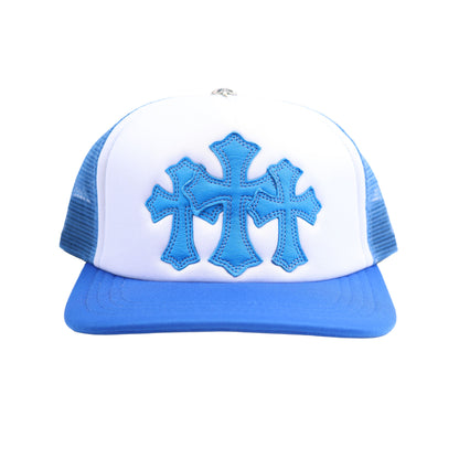 CHROME HEARTS BABY BLUE TRIPLE CROSS TRUCKER HAT