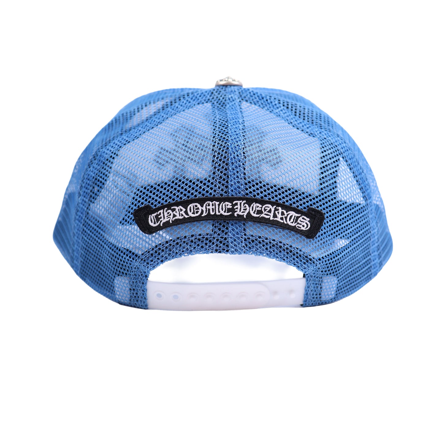 CHROME HEARTS BABY BLUE TRIPLE CROSS TRUCKER HAT