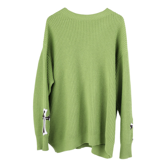 CHROME HEARTS GREEN CASHMERE ZEBRA PATCH SWEATER