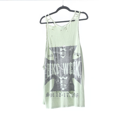 THRASHED FADED KEY WEST BIKE WEEK SAGE GREEN TANK TOP