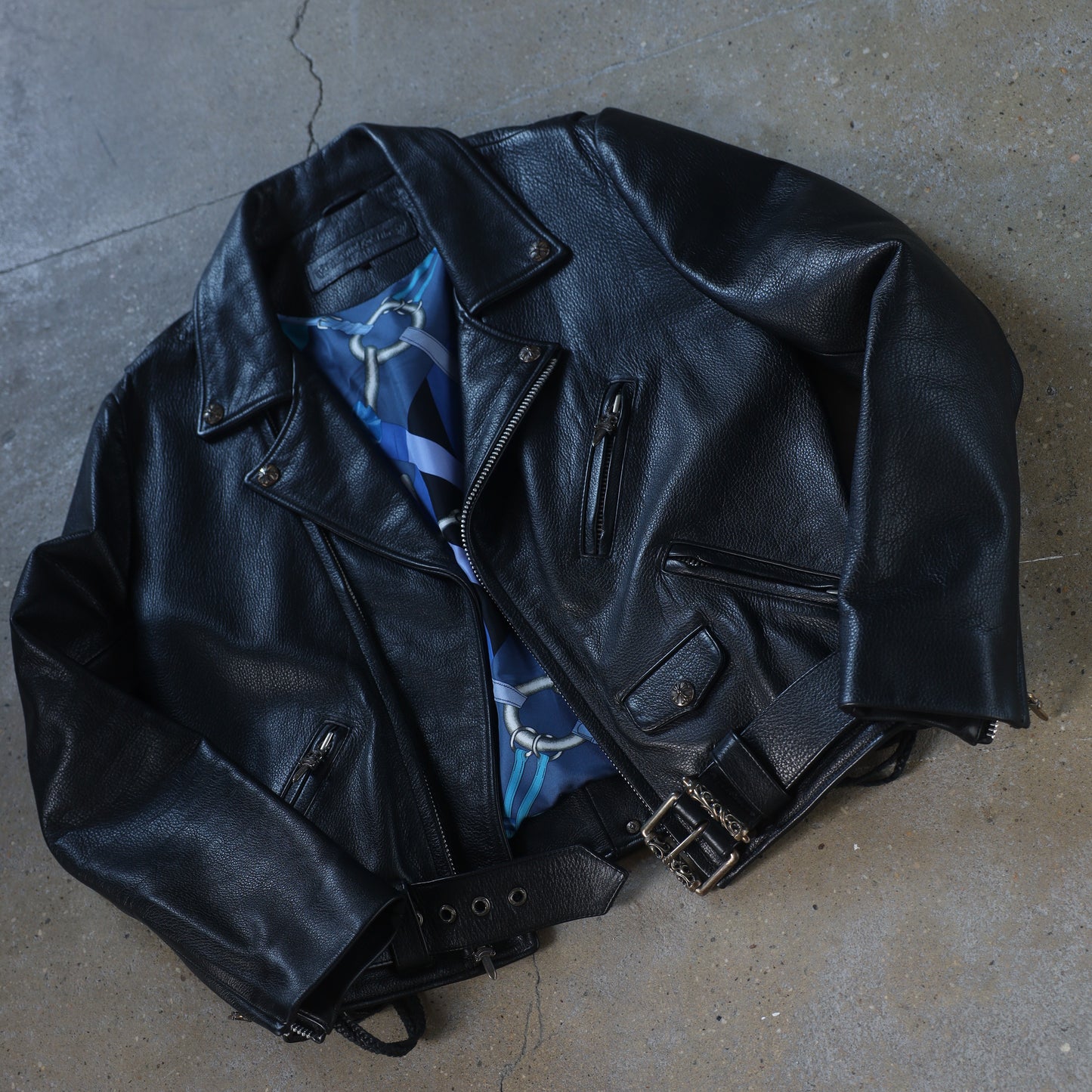 Chrome Hearts JJ Dean Hermes Scarf Lined Leather Jacket
