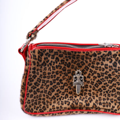 LEAPOARD CHICKEN NUGGET BAG WITH RED PATENT LEATHER CROSS PATCHES