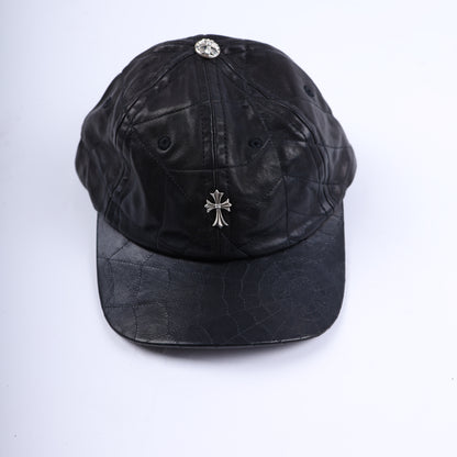 BLACK LEATHER SPIDER WEB HAT
