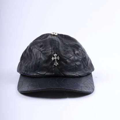 BLACK LEATHER SPIDER WEB HAT