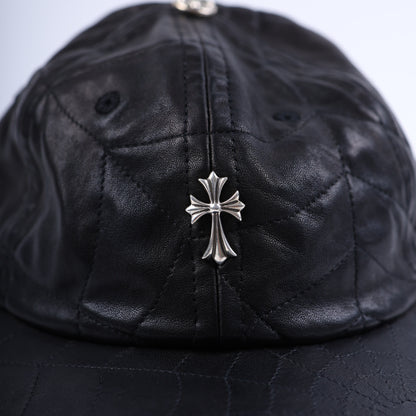 BLACK LEATHER SPIDER WEB HAT
