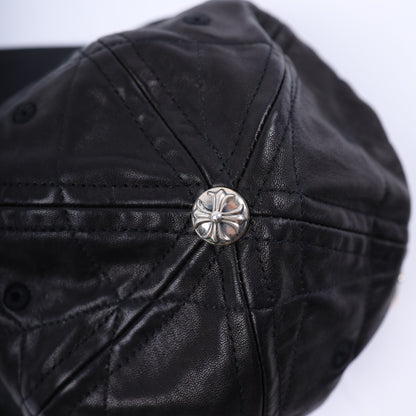 BLACK LEATHER SPIDER WEB HAT