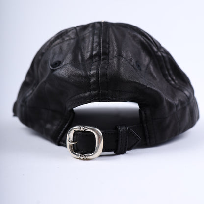 BLACK LEATHER SPIDER WEB HAT