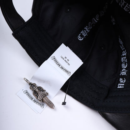 BLACK LEATHER SPIDER WEB HAT