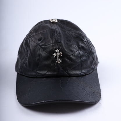 BLACK LEATHER SPIDER WEB HAT