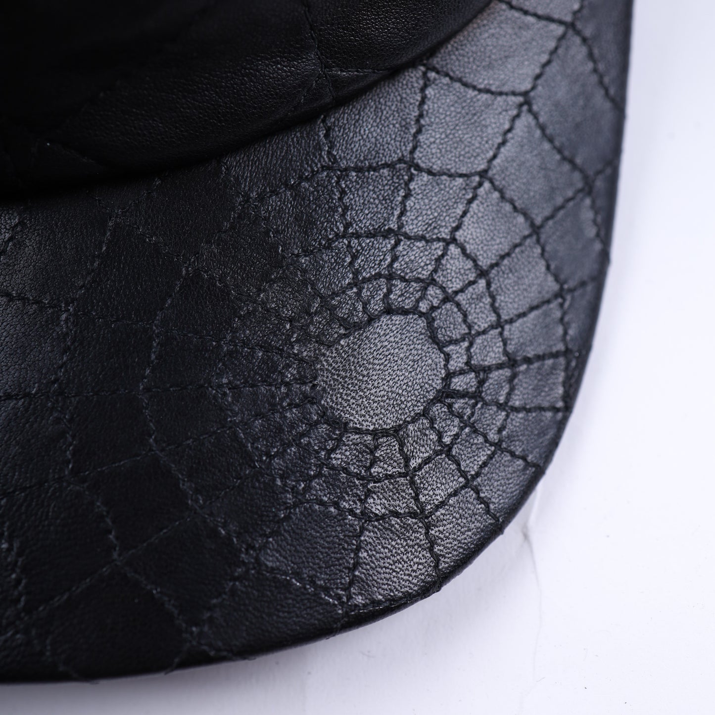 BLACK LEATHER SPIDER WEB HAT