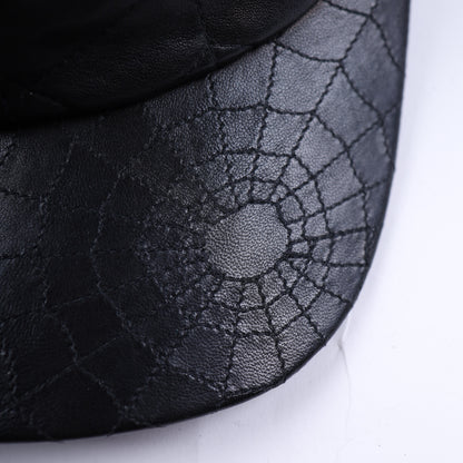 BLACK LEATHER SPIDER WEB HAT