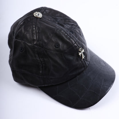 BLACK LEATHER SPIDER WEB HAT