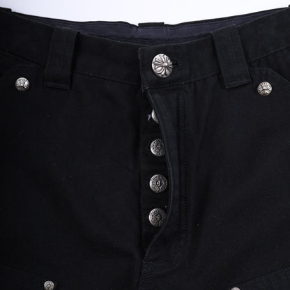 CHROME HEARTS PLAIN BLACK CARPENTER PANTS WITH SILVER HARDWARE