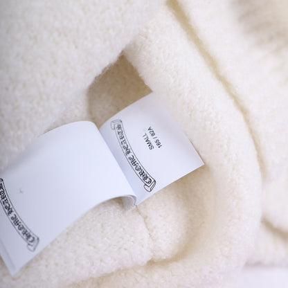 CHROME HEARTS WHITE CASHMERE SWEATER WITH LEAPOARD PATCHES