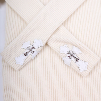 Chrome Hearts Womans Dual Tiny Cross Patch Cashmere Mock Neck