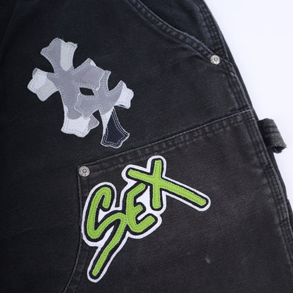 SEX RECORDS BLACK DOUBLE KNEE PANTS