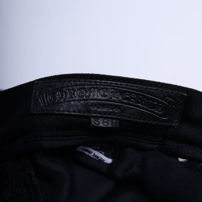 CHROME HEARTS FLUER KNEE BLACK DENIM SZ 38