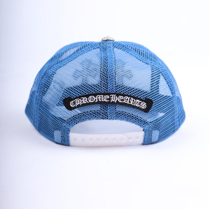 CHROME HEARTS BABY BLUE TRIPLE CROSS TRUCKER HAT