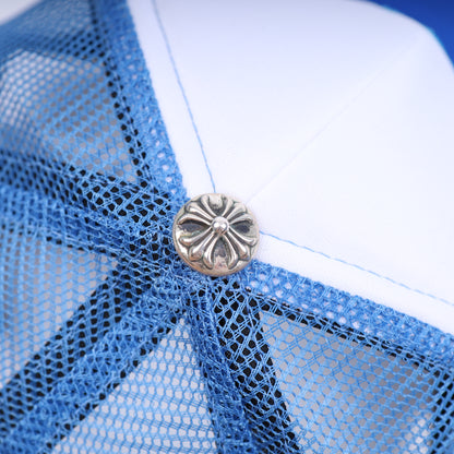 CHROME HEARTS BABY BLUE TRIPLE CROSS TRUCKER HAT