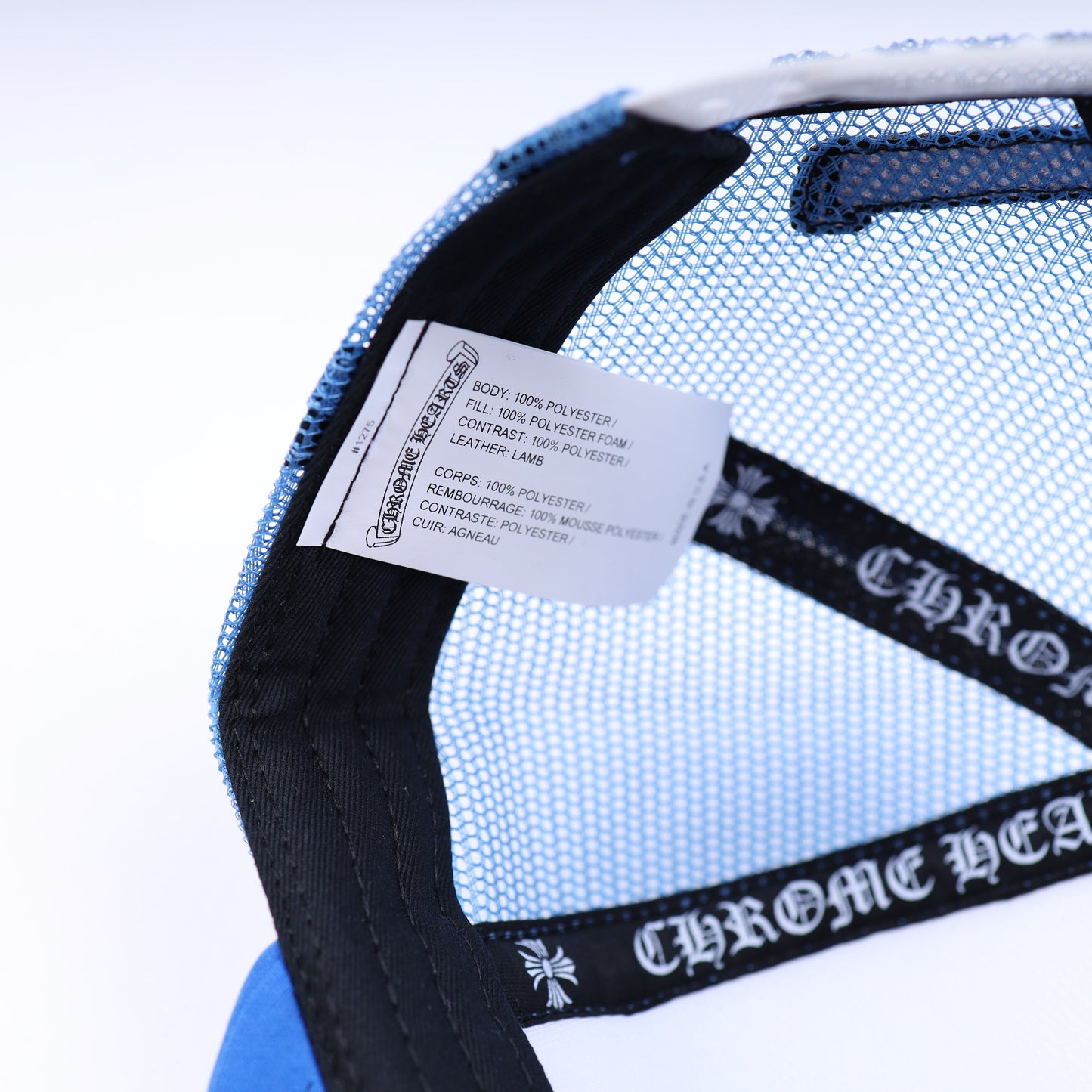 CHROME HEARTS BABY BLUE TRIPLE CROSS TRUCKER HAT