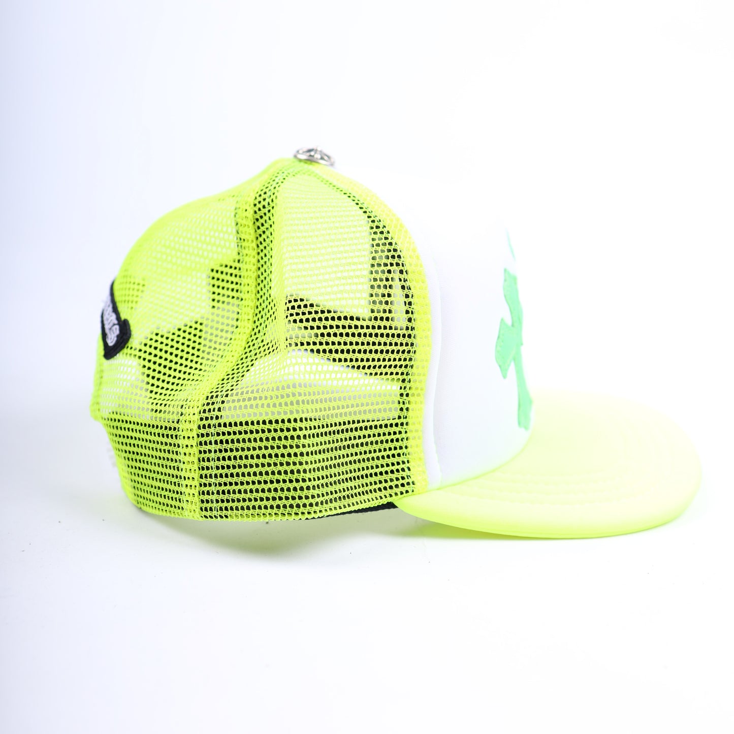 NEON GREEN TRIPLE CROSS CEMETERY TRUCKER HAT