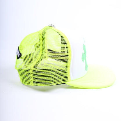 NEON GREEN TRIPLE CROSS CEMETERY TRUCKER HAT
