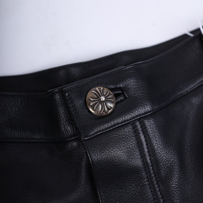 CHROME HEARTS BLUE FLEUR ST. BARTHS EXCLUSIVE LEATHER PANTS