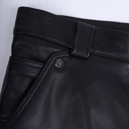 CHROME HEARTS BLUE FLEUR ST. BARTHS EXCLUSIVE LEATHER PANTS
