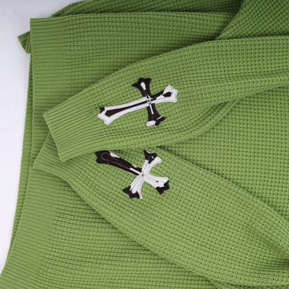 CHROME HEARTS GREEN CASHMERE ZEBRA PATCH SWEATER