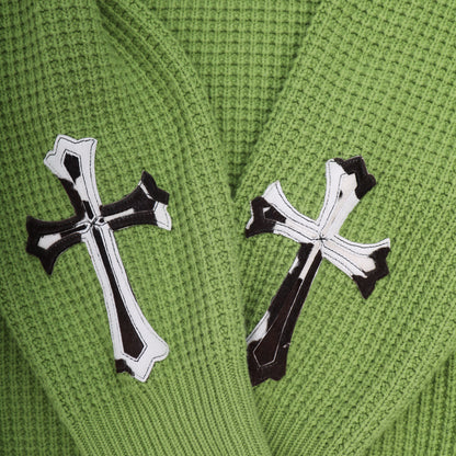 CHROME HEARTS GREEN CASHMERE ZEBRA PATCH SWEATER