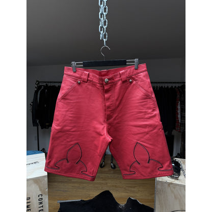 CHROME HEARTS RED LEATHER FLEUR SHORTS RARE