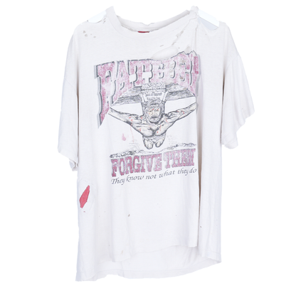 VINTAGE THRASHED JESUS FATHER FORGIVE THEM FADED WHITE T-SHIRT