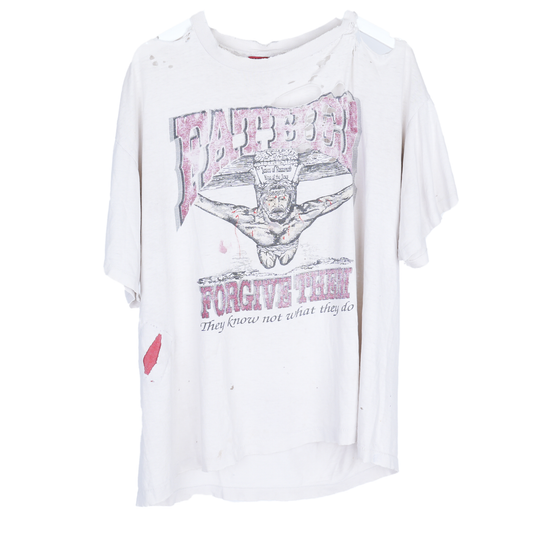 VINTAGE THRASHED JESUS FATHER FORGIVE THEM FADED WHITE T-SHIRT