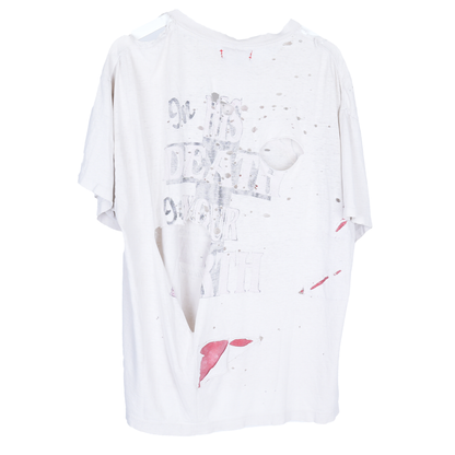 VINTAGE THRASHED JESUS FATHER FORGIVE THEM FADED WHITE T-SHIRT