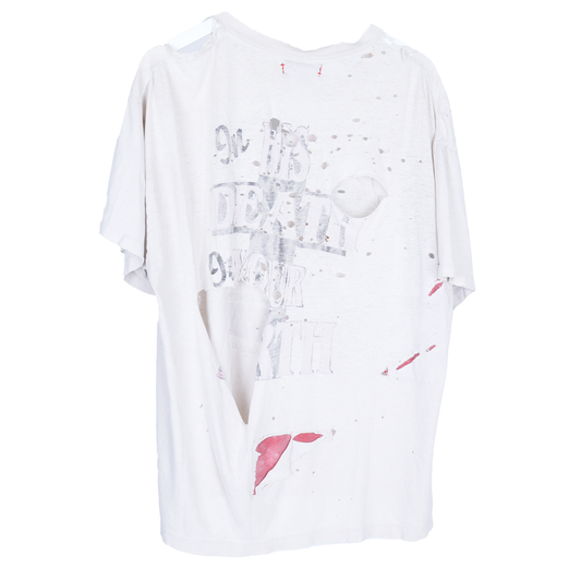 VINTAGE THRASHED JESUS FATHER FORGIVE THEM FADED WHITE T-SHIRT