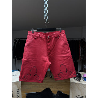 CHROME HEARTS RED LEATHER FLEUR SHORTS RARE