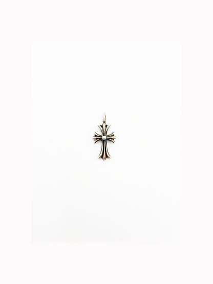 CHROME HEARTS BLACK DIAMOND STERLING SILVER TINY CROSS PENDANT