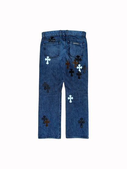Chrome Hearts Black, White & Brown Patch blue Denim Jeans