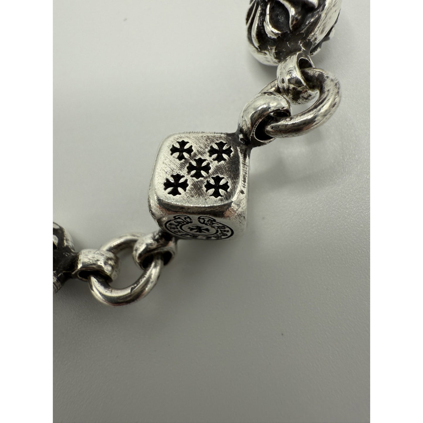 CHROME HEARTS SILVER DICE BALL BRACELET 8 LINK LOBSTER