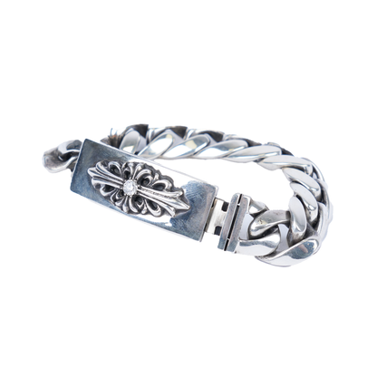 CHROME HEARTS FACTORY DIAMOND FLORAL CROSS ID BRACELET