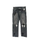 CHROME HEARTS BLACK FLEUR-KNEE PATCH IN HOUSE DENIM