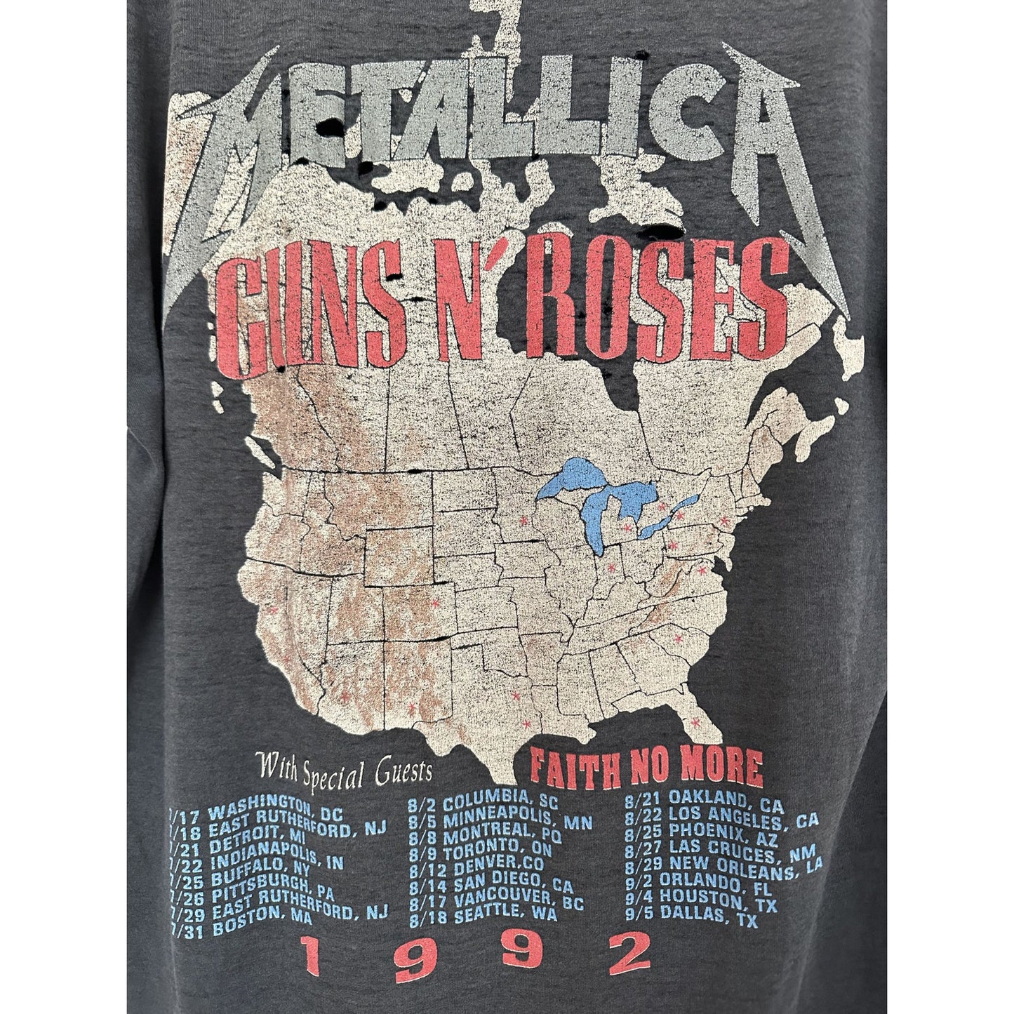 THRASHED FADED METALLICA X GUNS N ROSES VINTAGE TOUR TEE