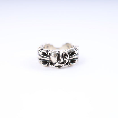 DOUBLE FLORAL CROSS HEART RING