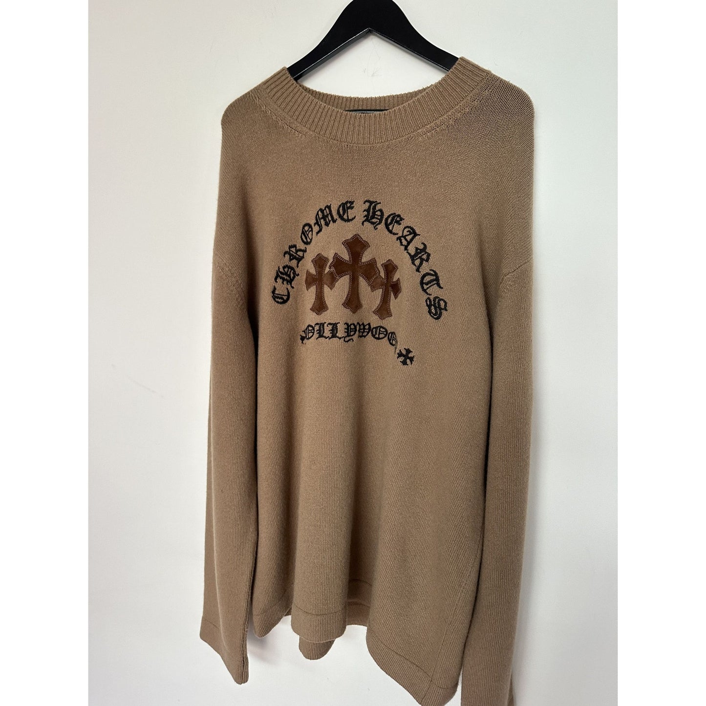 CHROME HEARTS TRIPLE SUEDE CROSS BROWN CASHMERE SWEATER