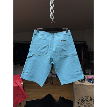 CHROME HEARTS BLUE FLEUR LEATHER SHORTS LAMB SHORTS ST BARTH
