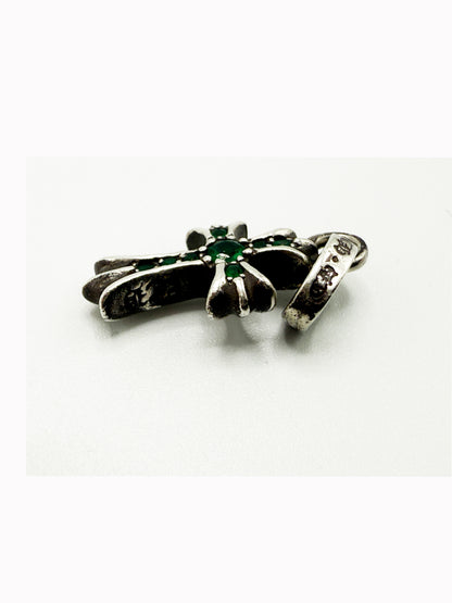 Chrome Hearts Sterling Silver Emerald Baby Fat Gem Stone Pendant
