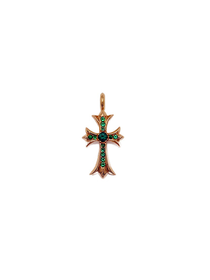 Chrome Hearts 22k Pave Emerald Tiny Cross Pendant