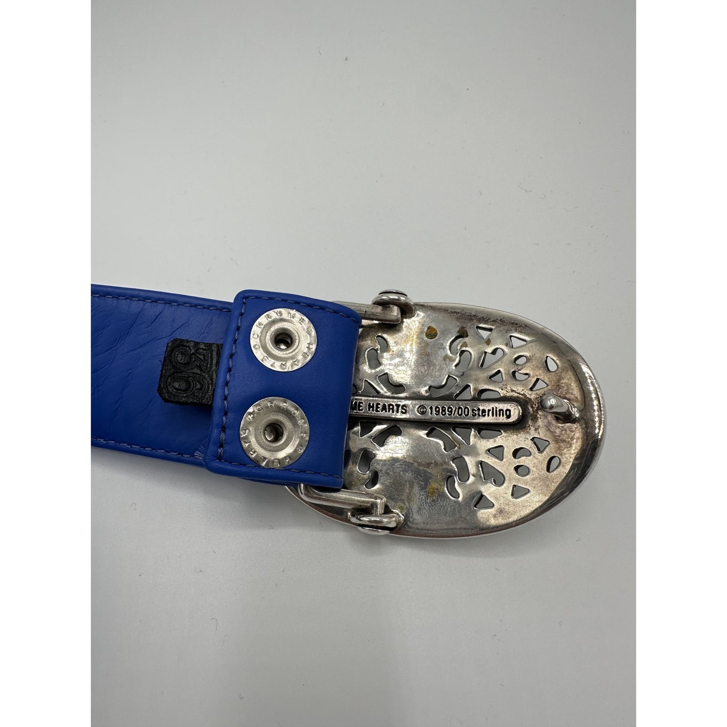 CHROME HEARTS OVAL CROSS BELT BLUE LEATHER STRAP SIZE 36