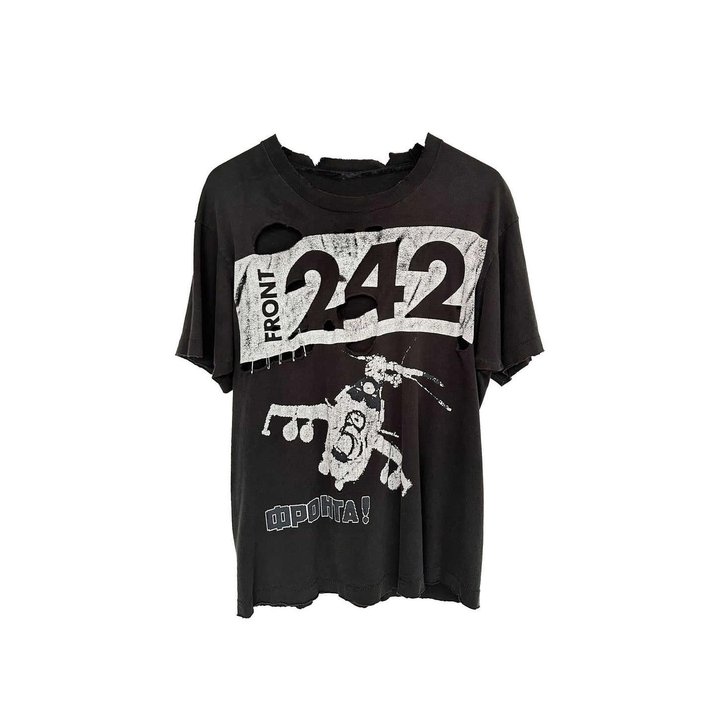 THRASHED VINTAGE FRONT 242 RUSSIAN HELICOPTER TEE FADED