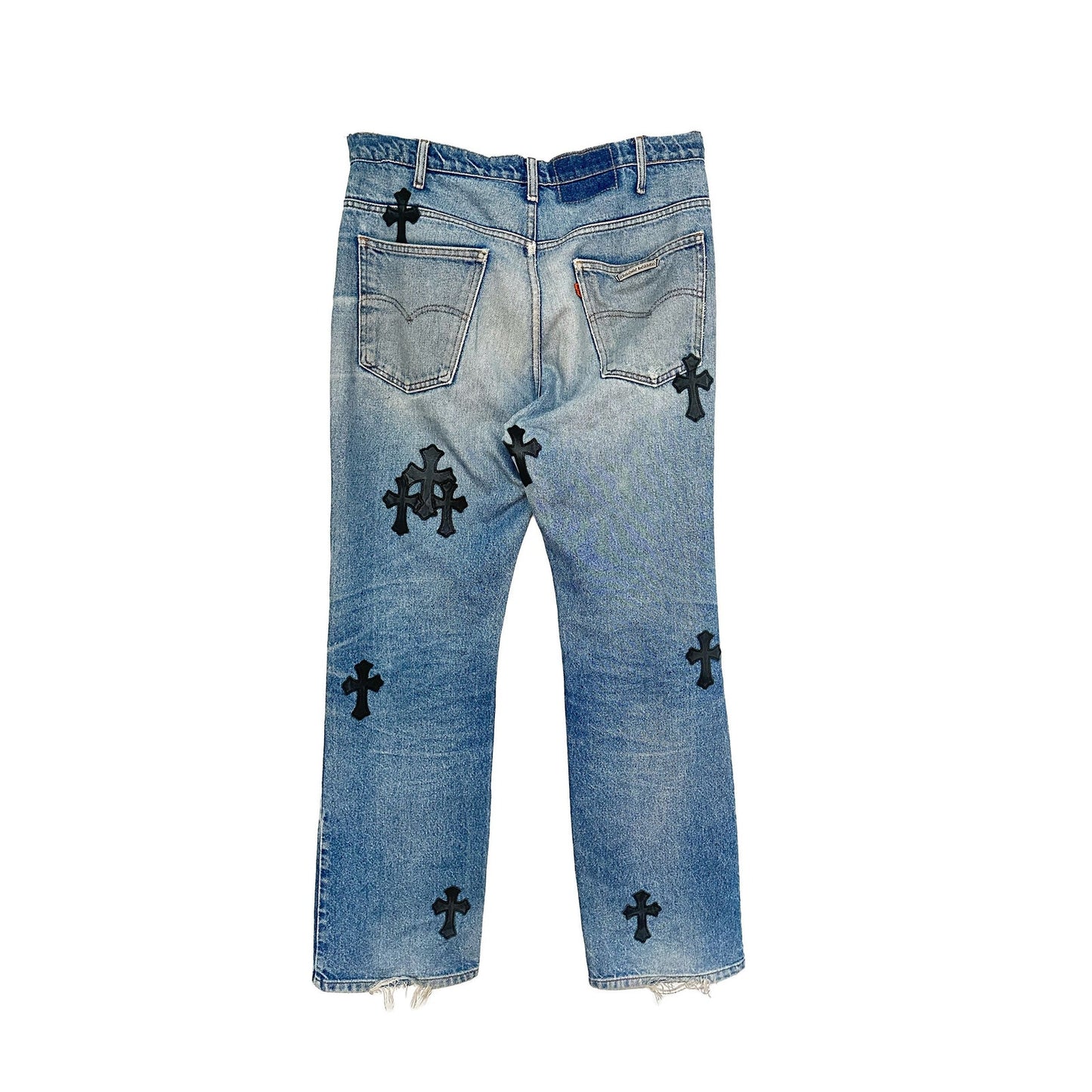 CHROME HEARTS LEVIS LIGHT WASH ORANGE TAB CROSS PATCH DENIM